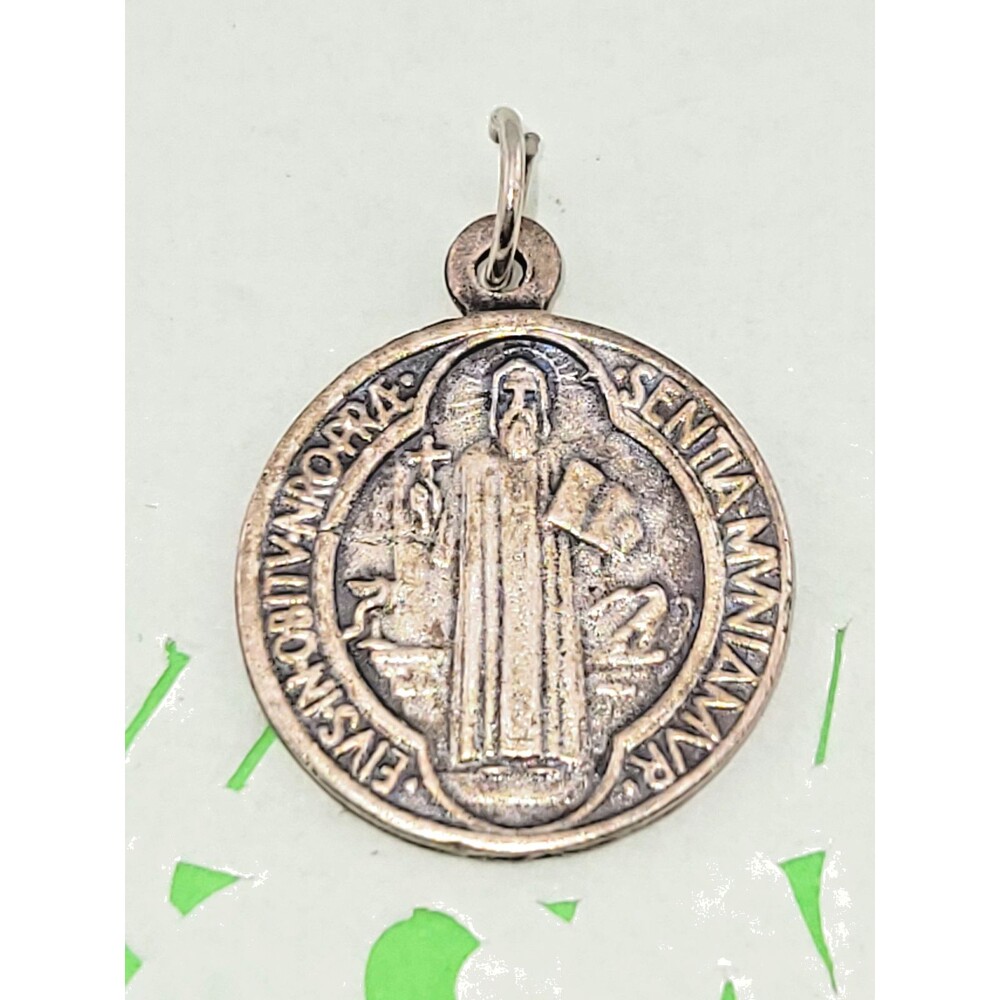 Antique Catholic Holy Religious Medal Pendant Charm Saint Benedict 3/4" Latin